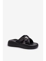 Skórzane Klapki Damskie Na Platformie Czarne GOE NN2N4110