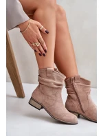 Ocieplane Botki Z Marszczeniem Na Niskim Obcasie Beżowe Elletinnia Ocieplane Botki Z Marszczeniem Na Niskim Obcasie Beżowe Elletinnia