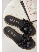 Zazoo 40381 Damskie Skórzane Klapki Na Płaskim Obcasie Czarne