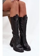 Kožené Kozačky Na Klínu  Černé model 21708008 - VINCEZA