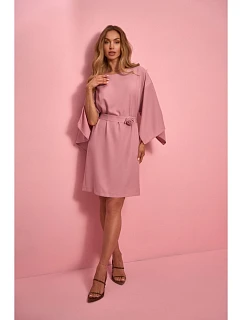 M908 Šaty s ozdobnými širokými rukávmi - púdrové