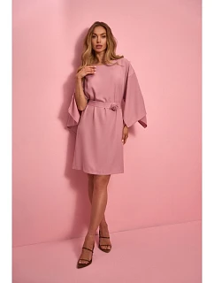 M908 Šaty s ozdobnými širokými rukávmi - púdrové