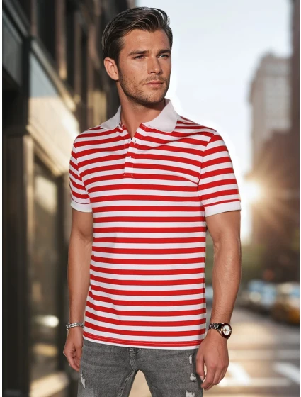 Pánske pruhované polo tričko biele FashionStreet PX0643 Pánske pruhované polo tričko biele FashionStreet PX0643
