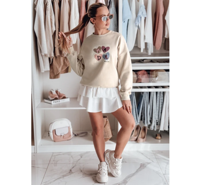 Dámská mikina nadměrné velikosti se srdíčky cappuccino Dstreet model 21988161 - FashionStreet