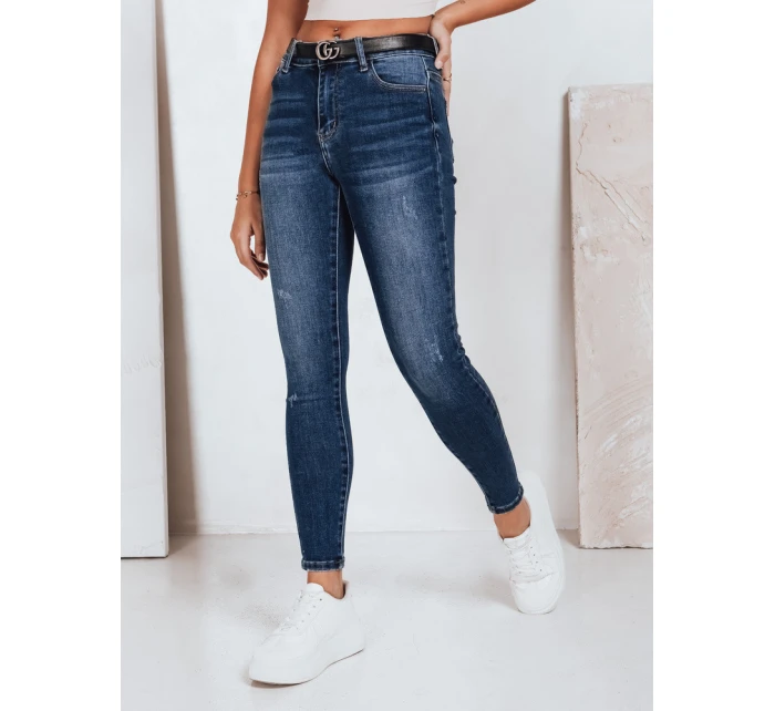 Dámske úzke džínsy s vysokým pásom tmavomodré FashionStreet UY2823