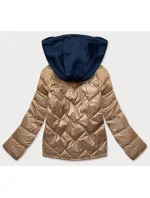 Karamelovo / modrá dámska bunda s kapucňou (BH2003BIG) Karamelovo / modrá dámska bunda s kapucňou (BH2003BIG)