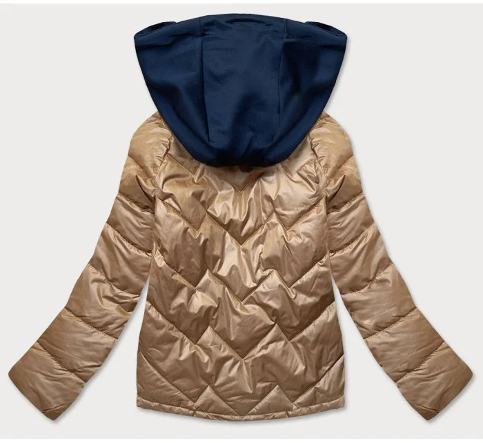 Karamelovo / modrá dámska bunda s kapucňou (BH2003BIG) Karamelovo / modrá dámska bunda s kapucňou (BH2003BIG)