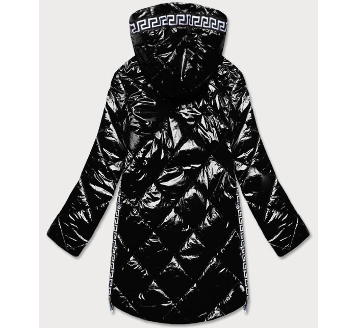 Ľahká čierna lesklá dámska bunda s lemovkami (LD7258BIG)