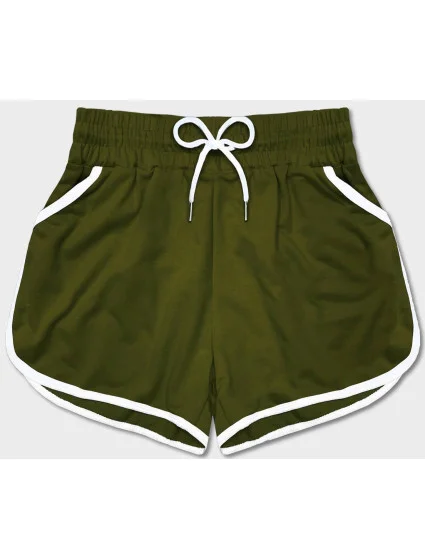 Dámské šortky v khaki barvě s kontrastní lemovkou model 18369470 - J.STYLE Dámské šortky v khaki barvě s kontrastní lemovkou model 18369470 - J.STYLE