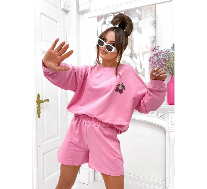 Bavlnená mikina + šortky ružová (VE101)