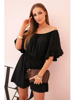 Dámsky bavlnený overal bez rukávov so zaväzovaním v páse ecru