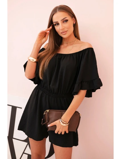 Dámsky bavlnený overal bez rukávov so zaväzovaním v páse ecru