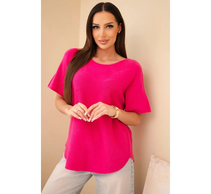 Dámský svetr s krátkým rukávem volného střihu fuchsie