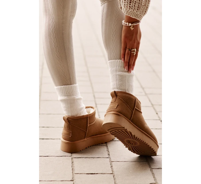 Skórzane Zamszowe Śniegowce Na Platformie Camel Nereviana Skórzane Zamszowe Śniegowce Na Platformie Camel Nereviana