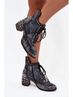 Kožené dámské kotníkové boty na podpatku model 21713970 šedé - Maciejka