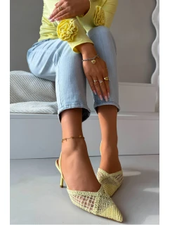 Sandály z pleteniny na jehlové podpatku žluté Hanelis