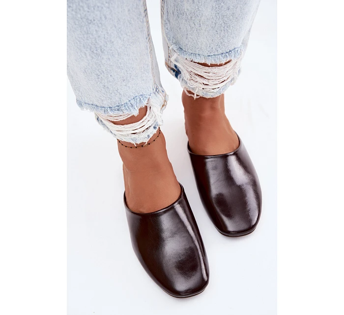 Dámské Mules z Umělé Kůže Ploché Čokoládové Romelle