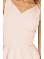Spoločenské šaty luxusné s kolovou sukňou stredne dlhé svetlo ružová - Ružová / XL - Numoco