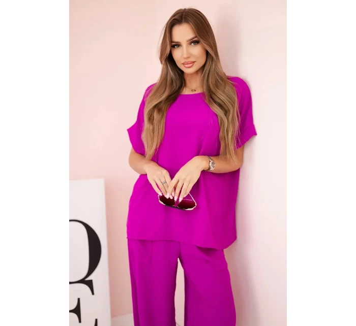 Komplet z viskózy halenka + kalhoty tmavě fialová