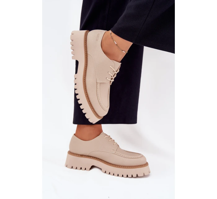 Półbuty Mokasyny Damskie Ze Sznurowaniem Big Star NN274053 Beżowe