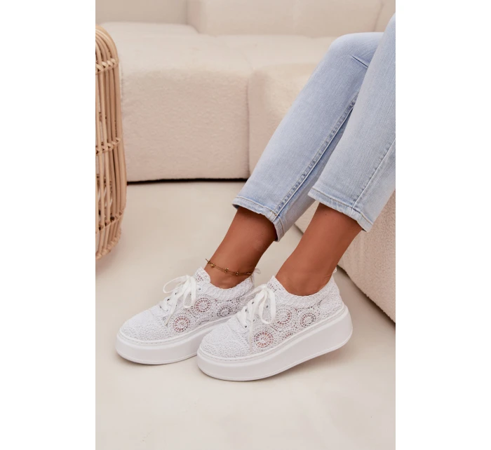 Háčkované dámské tenisky na platformě bílé Evalora
