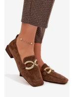 Dámské mokasíny z přírodního semiše zlatý detail D&A CR61-3115 hnědé
