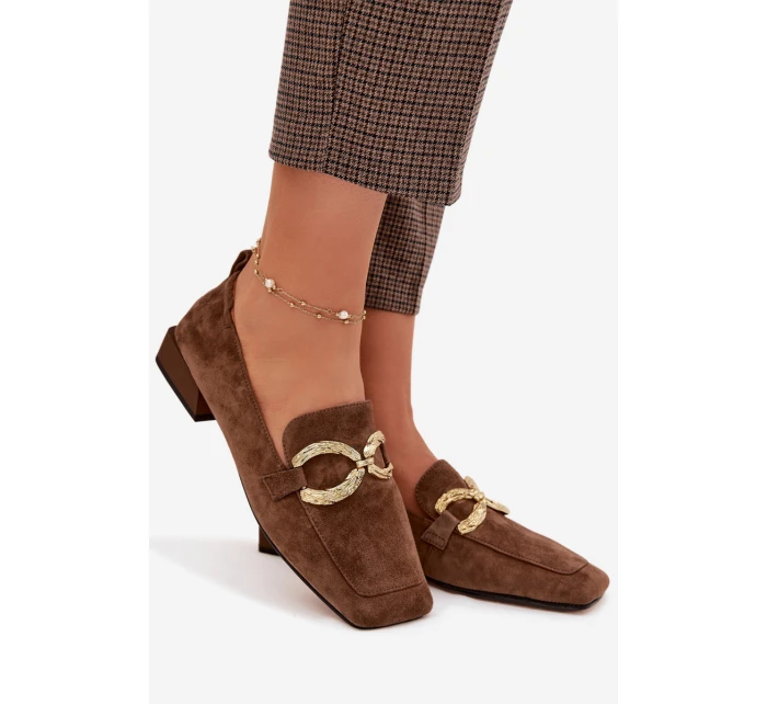 Dámské mokasíny z přírodního semiše zlatý detail D&A CR61-3115 hnědé