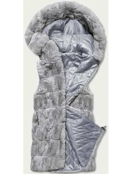 Šedá kožešinová vesta s kapucí model 17836736 - S'WEST Šedá kožešinová vesta s kapucí model 17836736 - S'WEST