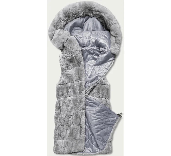 Šedá kožešinová vesta s kapucí model 17836736 - S'WEST Šedá kožešinová vesta s kapucí model 17836736 - S'WEST