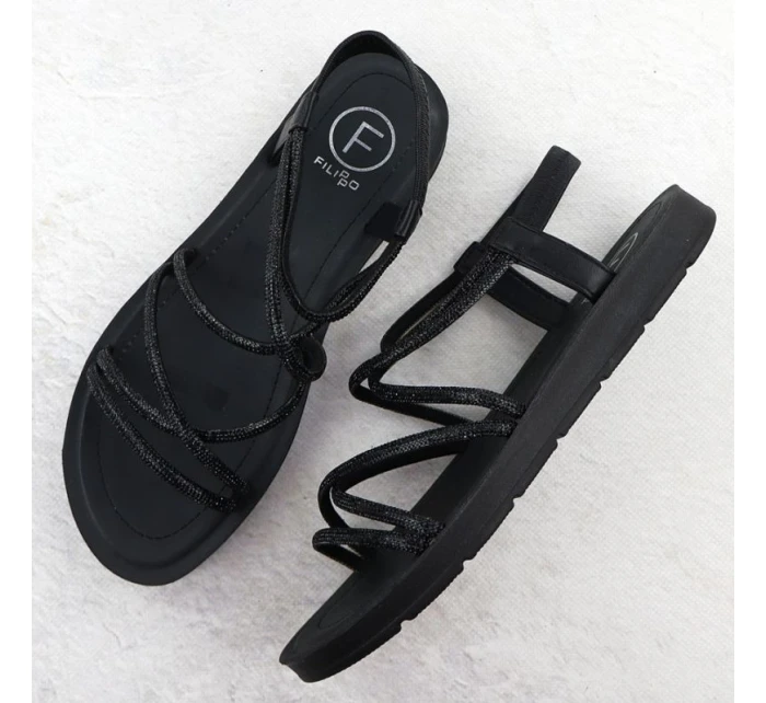 Dámské sandály se zirkony černé model 21905020 - FILIPPO