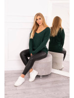 Pletený sveter s výstrihom do V tmavo zelený