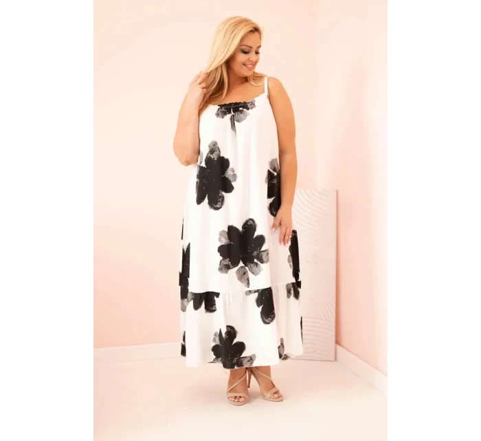 Dámské šaty na ramínka s volánem a květinovým potiskem černá Dámské šaty na ramínka s volánem a květinovým potiskem černá