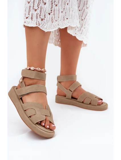 Dámské sandály na suchý zip Khaki model 21698851 - Boto