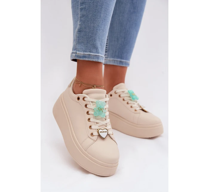 Dámské tenisky na platformě s přívěsky Medvídek Srdce Béžové Selorissa