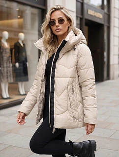 Dámska prešívaná zateplená bunda s kapucňou, svetlo béžová, FashionStreet TY5937