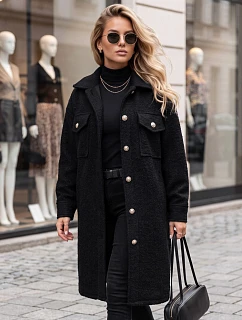 Dlhý dámsky kabát z ovčej kože, čierny, FashionStreet NY0801