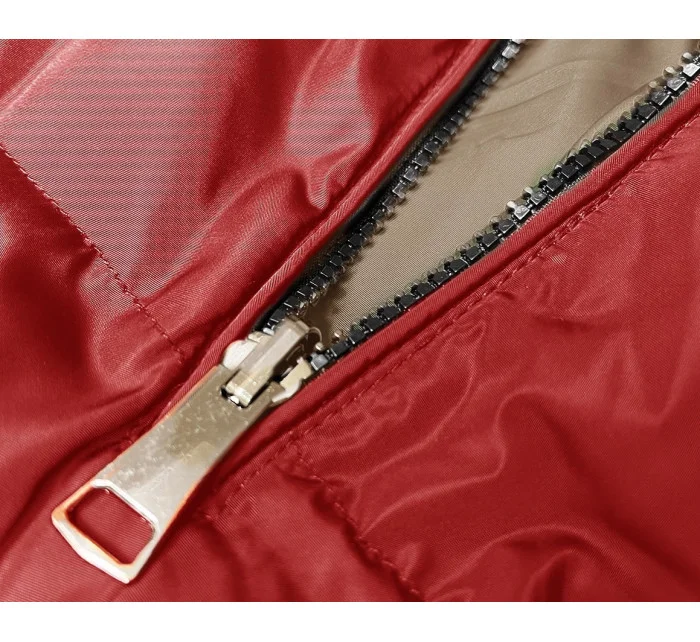 Dámska dlhá obojstranná vesta červenej a béžovej farby (B8248-4)