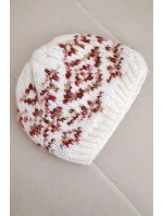 Dámska zimná čiapka s farebnými vzormi a hrubým nákrčníkom K353 biela+červená