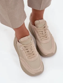 Kožené dámské tenisky na platformě model 21710468 béžové - Artiker