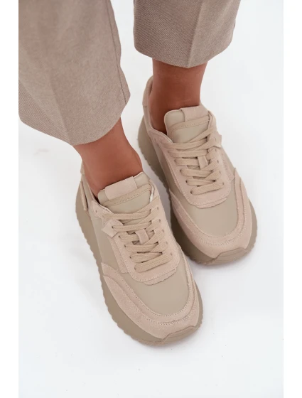 Kožené dámské tenisky na platformě model 21710468 béžové - Artiker