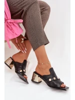 Kožené sandály na podpatku s ozdobnou páskou D&A model 22031966 Černé - S.Barski