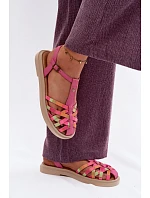 Kožené dámské sandály Ploché S Pásky model 22133494 Růžové - Maciejka