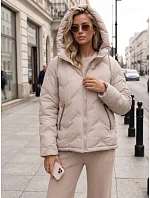 Dámska prešívaná bunda s kapucňou, béžová, FashionStreet TY5945 Dámska prešívaná bunda s kapucňou, béžová, FashionStreet TY5945