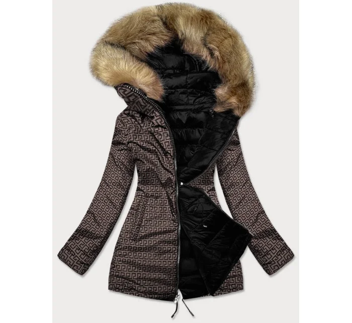 Čierno-hnedá obojstranná dámska zimná bunda (mhm-w556) Čierno-hnedá obojstranná dámska zimná bunda (mhm-w556)