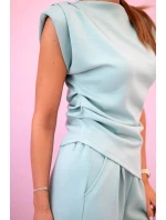 Komplet asymetrická halenka + kalhoty tmavá máta