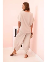 Komplet z viskózy halenka + kalhoty tmavě béžový Komplet z viskózy halenka + kalhoty tmavě béžový