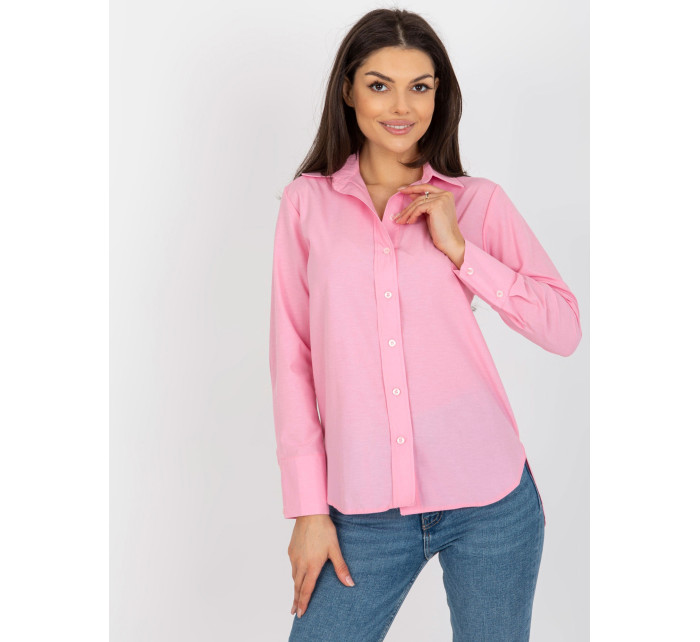 Ružové bavlnené klasické tričko s golierom
