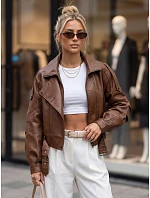 Krátka hnedá kožená bunda v štýle Ramones od FashionStreet TY5845 Krátka hnedá kožená bunda v štýle Ramones od FashionStreet TY5845