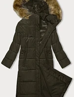 Dlhá zimná bunda s kapucňou khaki (V726)