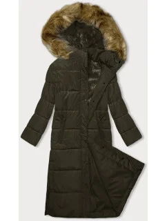 Dlhá zimná bunda s kapucňou khaki (V726)